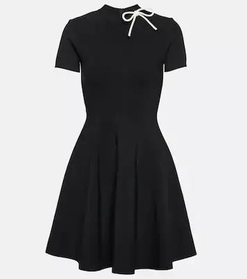 Bow Detail Compact Knit Minidress in Black - Valentino | Mytheresa