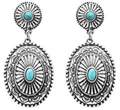 Amazon.com: Rosemarie Collections Women's Southwestern Concho Style Turquoise Drop Statement Post Earrings, 2" (Oval Dangle Concho): Clothing, Shoes & Jewelry