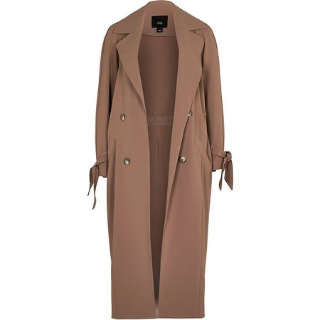 Brown drawcord waist duster coat | River Island