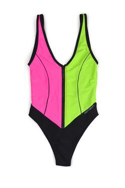 Festy Besty MotoSport[001] One-Piece Swimsuit Black/Neon Pink/Neon Green/3M Reflective Logo – FESTY BESTY