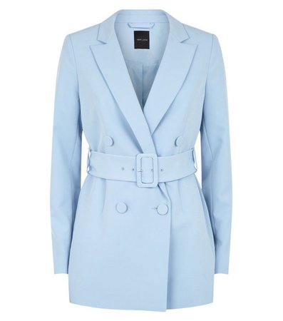 Pale Blue Double Breasted Belted Blazer | New Look
