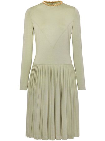 Green Burberry Chain Detail Pleated Stretch Silk And Crepe Dress | Farfetch.com