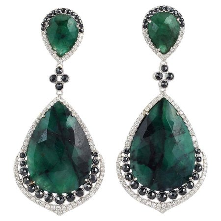 40.4 Carat Emerald Diamond 18 Karat Gold Earrings For Sale at 1stDibs