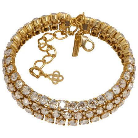 Oscar de la Renta Pave Clear Crystal Gold Choker Collar Necklace, Three Row For Sale at 1stdibs