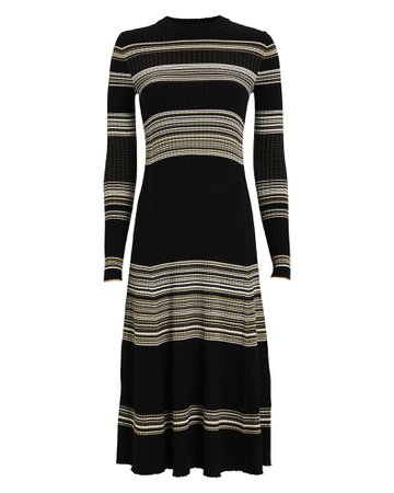 Striped Wool Crewneck Midi Dress