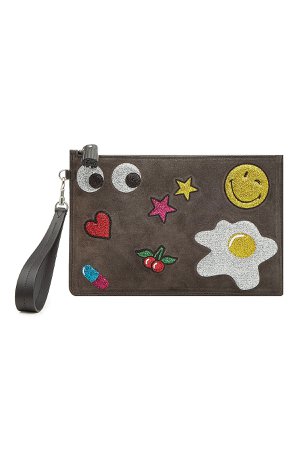 Suede Clutch with Glitter Appliqués Gr. One Size
