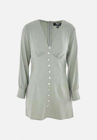 Petite Sage Button Front Shirt Dress | Missguided