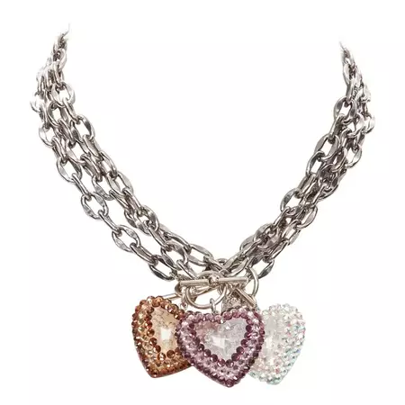 new TARINA TARANTINO Lot of 3 Y2K jewel rhinestone heart silver chain necklace For Sale at 1stDibs