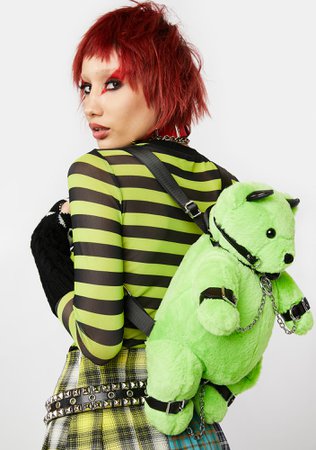 Current Mood Fuzzy Bondage Bear Backpack Green | Dolls Kill