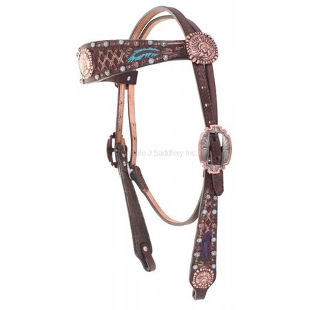 H792 - Brown Vintage Feather Headstall – Double J Saddlery