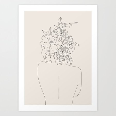 Woman with Flowers Minimal Line I Art Print by nadja1 | Society6