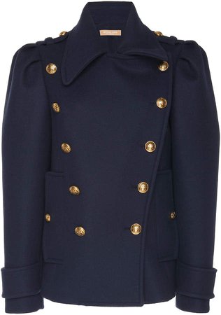 Collared Button-Detailed Wool Peacoat