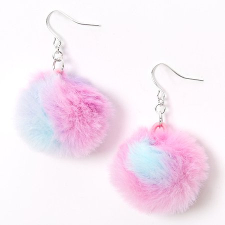 Silver 2" Pink, Purple & Blue Pom Pom Drop Earrings | Claire's US