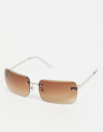 ASOS DESIGN 90's rimless mid square sunglasses with grad brown lens | ASOS