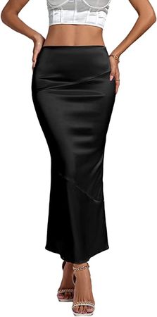 Amazon.com: Rooscier Women's Satin Silk Bodycon Split Back High Waist Elegant Club Maxi Skirt Black Small : Clothing, Shoes & Jewelry