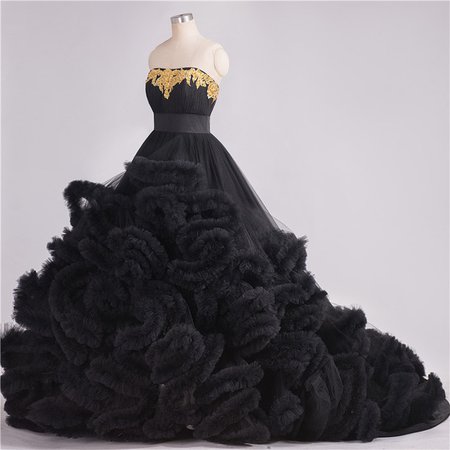 Royal embroidered beading Cloud long Train Dress Puffy Ball Gown