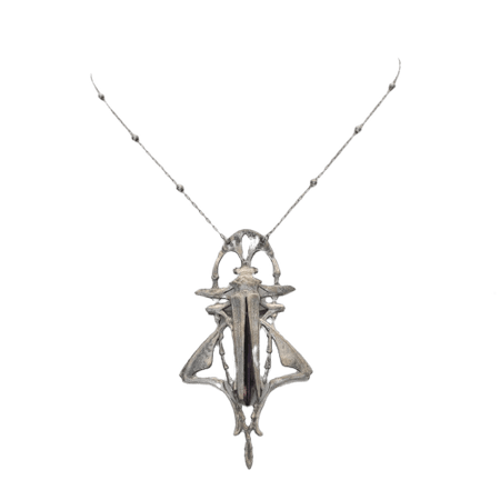 c. 1910s - 1920s Art Nouveau cicada pendant made from metal and amethyst