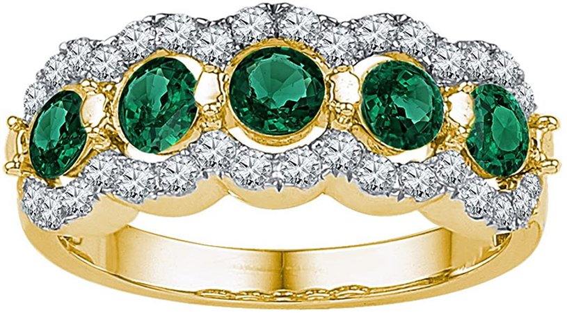 Amazon.com: Size - 4.5 - Solid 10k Yellow Gold Round Green Simulated Emerald and White Diamond Prong Set Curved Wedding Band OR Fashion Ring (.47 cttw): Jewelry