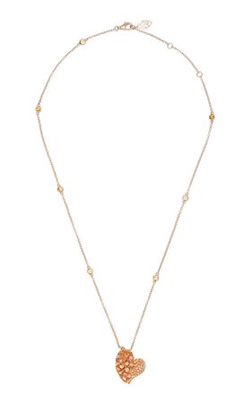 18k Gold Medium Wave Heart Necklace In Orange Sapphire By Piranesi | Moda Operandi