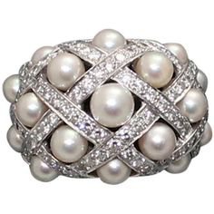 Chanel Baroque Pearl Diamond 18K White Gold Ring