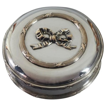 Vintage CHRISTIAN DIOR Iconic French Ribbon Round Silver Box