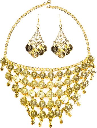 Amazon.com: Costume Jewelry for Women Necklace Earrings Gypsy Jewelry Gold Coin Belly Dancer Jewelry Fortune Teller Accessories: Clothing, Shoes & Jewelry