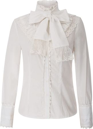 Women's Edwardian Shirt Victorian Goth Ruffle Lotus Vintage Blouse Tops White XL at Amazon Women’s Clothing store