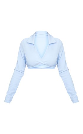 Pastel Blue Scuba Twist Front Cropped Shirt | PrettyLittleThing USA
