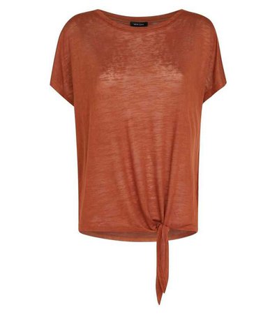 Rust Tie Side Oversized Slub T-Shirt | New Look