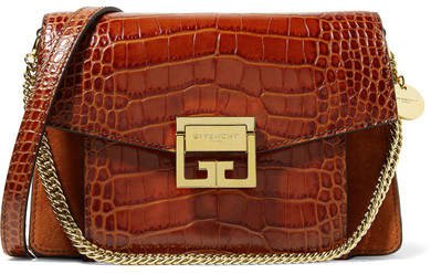 Gv3 Small Croc-effect Leather And Suede Shoulder Bag - Brown
