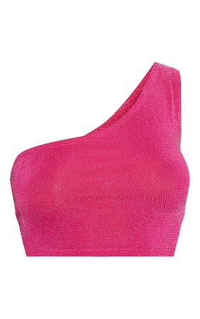Hot Pink Glitter One Shoulder Crop Top | Tops | PrettyLittleThing