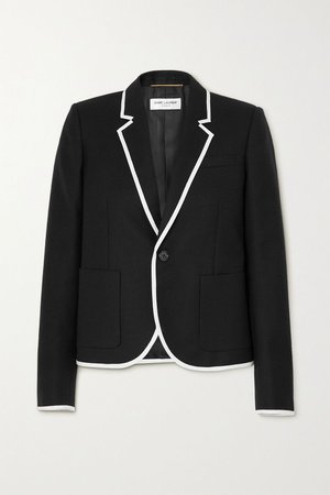 Black Piped wool blazer | SAINT LAURENT | NET-A-PORTER