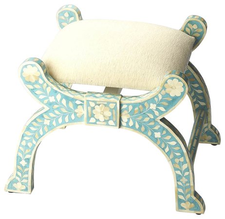 Vivienne Counter Stool in Jade Bone Inlay Finish - Mediterranean - Vanity Stools And Benches - by ShopLadder
