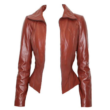 Vintage Y2K Brick Red Leather Moto Jacket