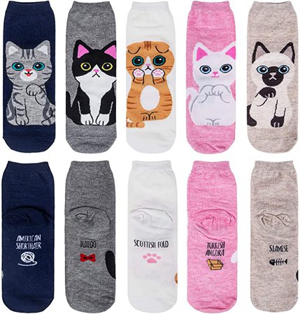5 Pairs Womens Cute Animal Socks Dog Cat Fun Cotton Casual Crew Funny Socks at Amazon Women’s Clothing store