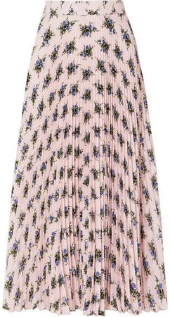 Pleated Floral-print Crepe De Chine Skirt - Pastel pink