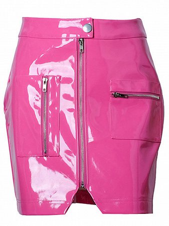 Pink High Waist Zip Front Leather Look Pencil Mini Skirt | Choies
