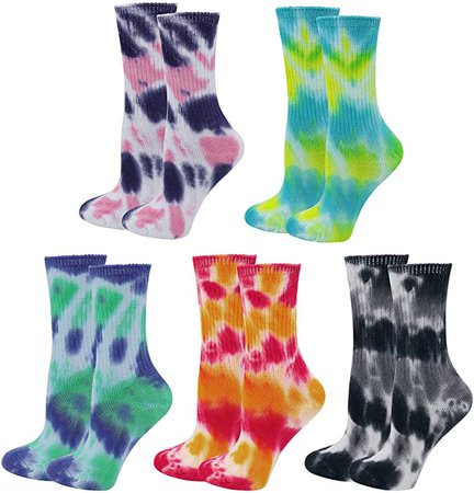 5 Pack Lady's Women's Colorful Tie-dye Cotton Socks Soft Crew Socks at Amazon Women’s Clothing store