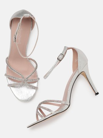 Buy DressBerry Women Silver Toned Embellished Heeled Sandals - Heels for Women 8735025 | Myntra