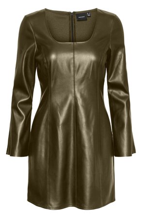VERO MODA Bella Long Sleeve Faux Leather Minidress | Nordstrom