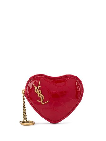 SAINT LAURENT crocodile-embossed heart-shaped coin purse