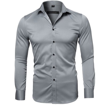 Fashion Long Sleeve Slim Fit Gey Business Shirt Spring Men Casual Social Shirt Oversize Male Top Boys Gray Cotton Button Shirt on AliExpress