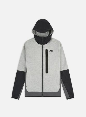 Nike NSW Tech Fleece Woven Mix Full Zip Hoodie Men, Dark Grey Heather Iron Grey Black | Graffitishop