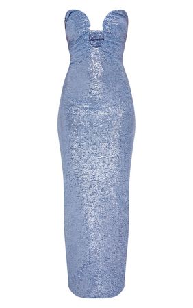 Baby Blue Metallic Wire Detail Bandeau Maxi Dress | PrettyLittleThing USA