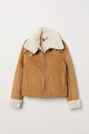 Jacket with Faux Fur Lining - Beige
