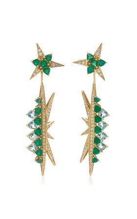 Galactic Electra 18K Gold, Emerald, Blue Topaz And Diamond Drop Earrings by Carol Kauffmann | Moda Operandi