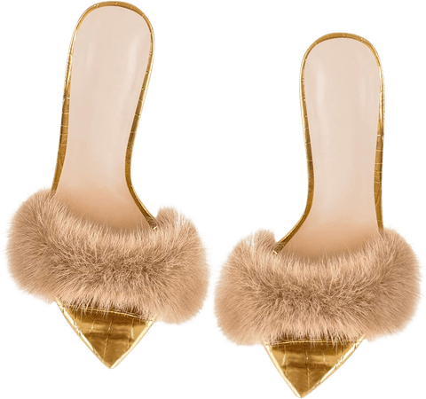 gold fur heels