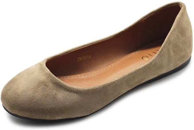 AmazonSmile | Ollio Womens Shoe Ballet Light Faux Suede Low Heels Flat ZM1014(8 B(M) US, Beige) | Flats