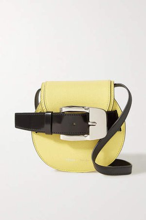 Buckle-embellished Textured And Patent-leather Shoulder Bag - Pastel yellow
