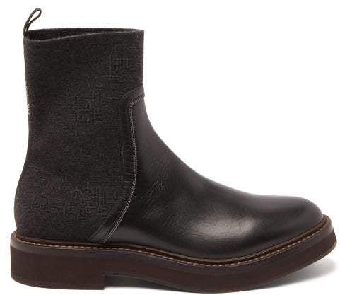 Leather And Cashmere Chelsea Boots - Womens - Black